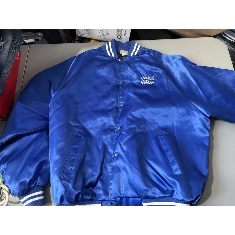 Vtg Blue Satin Bomber Jacket XL Coach Wiker Spirit Of 81